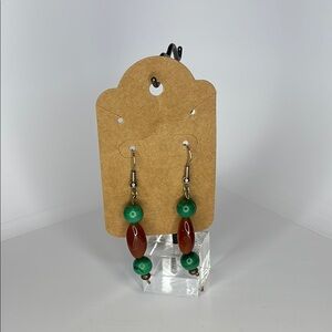 Green and Red Glass Bead Drop Earrings